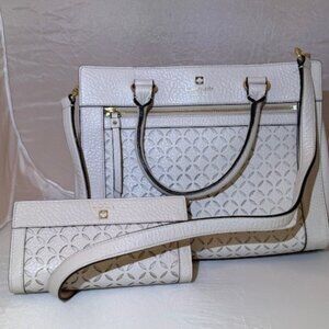 Kate Spade Cream Satchel & Crossbody with Lattice Cutouts